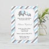 Blue & Grey Stripe Olifant Baby shower Kaart (Staand voorkant)