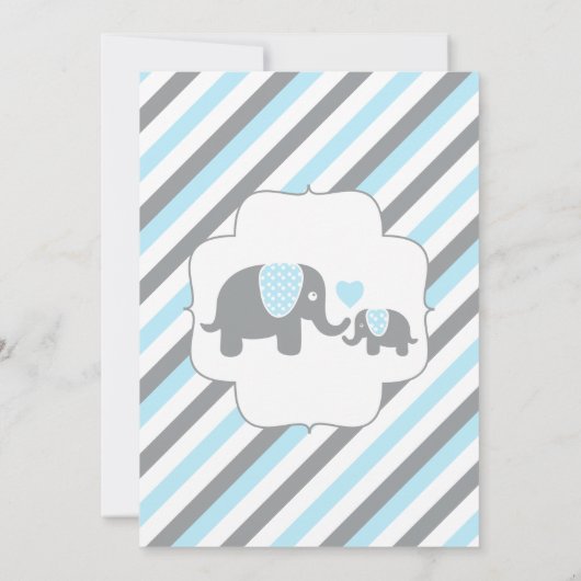 Blue & Grey Stripe Olifant Baby shower Kaart (Achterkant)