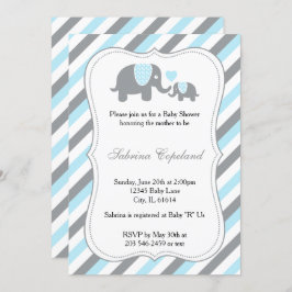 Blue & Grey Stripe Olifant Baby shower Kaart
