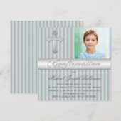 Blue Grey Stripes Bevestiging Fotouitnodiging Kaart (Voorkant / Achterkant)
