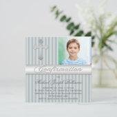 Blue Grey Stripes Bevestiging Fotouitnodiging Kaart (Staand voorkant)