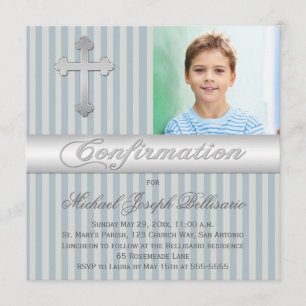 Blue Grey Stripes Bevestiging Fotouitnodiging Kaart
