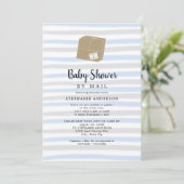 Blue Grey Stripes Boy Baby shower per post Kaart (Staand voorkant)