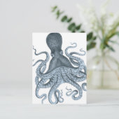Blue Grey Vintage Octopus Illustration Briefkaart (Staand voorkant)