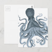 Blue Grey Vintage Octopus Illustration Briefkaart (Voorkant / Achterkant)