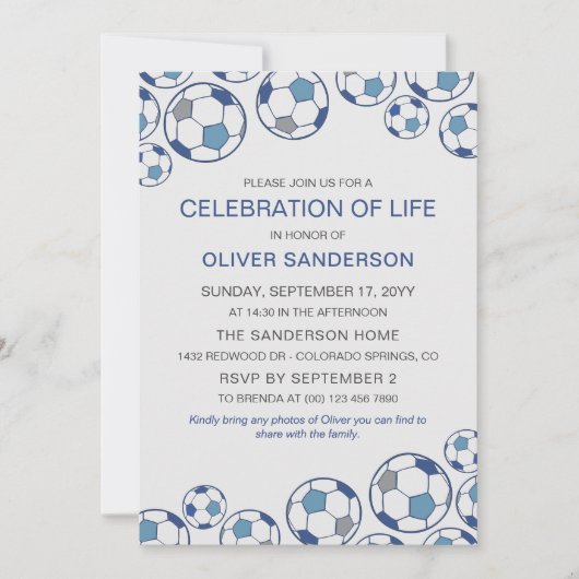 Blue Grey Voetbal viering van het leven Kaart (Voorkant)