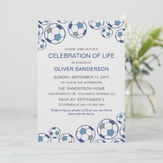 Blue Grey Voetbal viering van het leven Kaart (Staand voorkant)