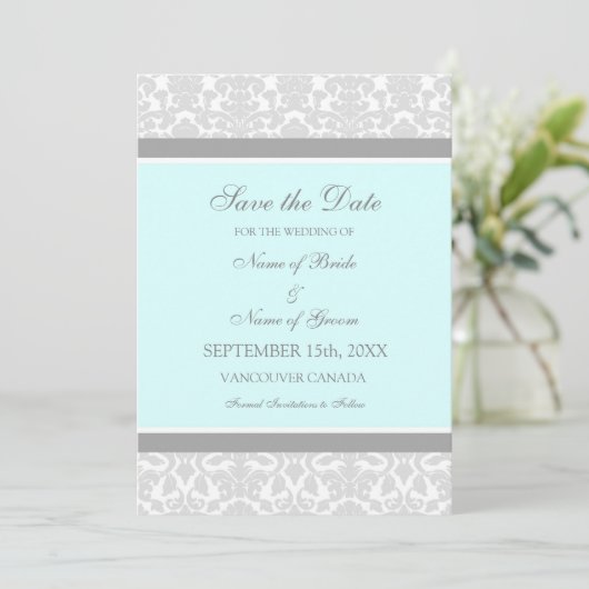 Blue Grey Wedding Save the Date Card (Staand voorkant)