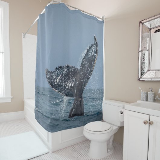 Blue Grey Whale Tale Ocean Zee Douchegordijn (In situ)