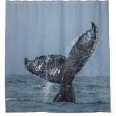 Blue Grey Whale Tale Ocean Zee Douchegordijn (Voorkant)