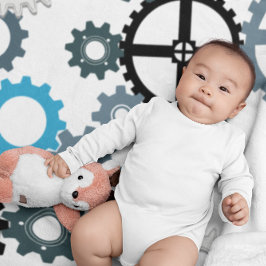 Blue Grey White Gear Pattern voor Boys Room Decor Fleece Deken