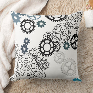 Blue Grey White Gear Pattern voor Boys Room Decor  Kussen