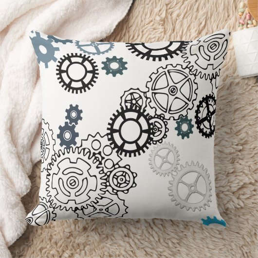 Blue Grey White Gear Pattern voor Boys Room Decor Kussen (Deken)