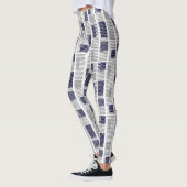 Blue Grey White Geometric Women Leggings (Links)