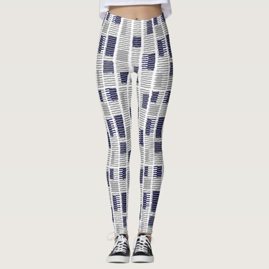 Blue Grey White Geometric Women Leggings (Voorkant)