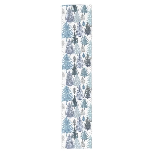 Blue Grey Winter Pine Trees Holiday Table Runner Korte Tafelloper (Voorkant)