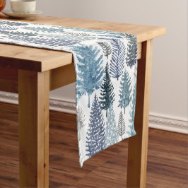 Blue Grey Winter Pine Trees Holiday Table Runner Korte Tafelloper