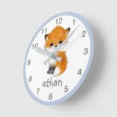 Blue Grey Woodland Animal Fox Nursery Wall Clock Ronde Klok (Hoek)