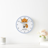 Blue Grey Woodland Animal Fox Nursery Wall Clock Ronde Klok (Huis)