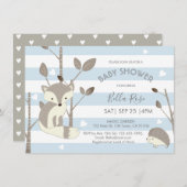Blue Grey Woodland Fox Hedegel Baby shower Kaart (Voorkant / Achterkant)