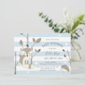 Blue Grey Woodland Fox Hedegel Baby shower Kaart (Staand voorkant)