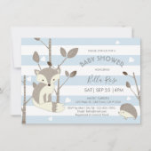 Blue Grey Woodland Fox Hedegel Baby shower Kaart (Voorkant)