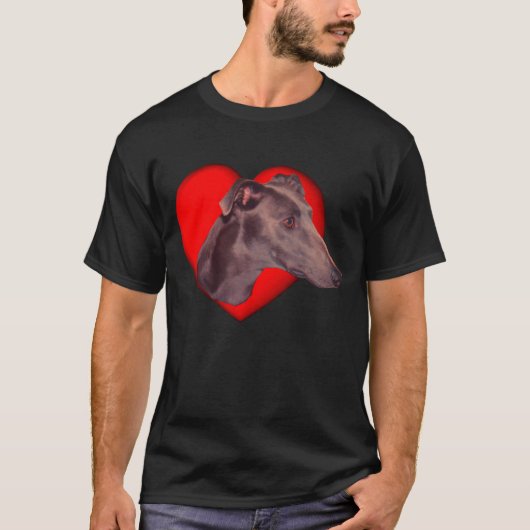 Blue Greyhound Face Red Heart Dog T-shirt (Voorkant)