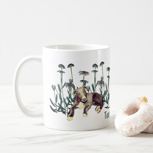 Blue Greyhound Puppy Daisies gepersonaliseerd Koffiemok (Met donut)