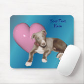 Blue Greyhound Puppy Pink Heart Mousepad Muismat (Met muis)
