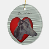 Blue Greyhound Red Heart Dog Ornament (Links)