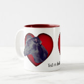 Blue Greyhound Red Heart, gepersonaliseerd Tweekleurige Koffiemok (Voorkant links)