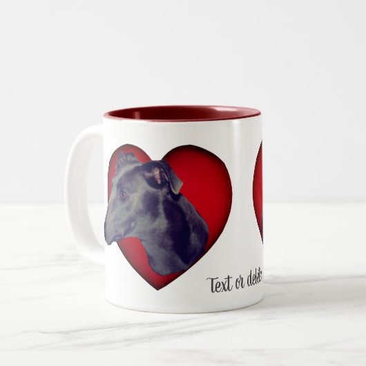 Blue Greyhound Red Heart, gepersonaliseerd Tweekleurige Koffiemok (Voorkant links)