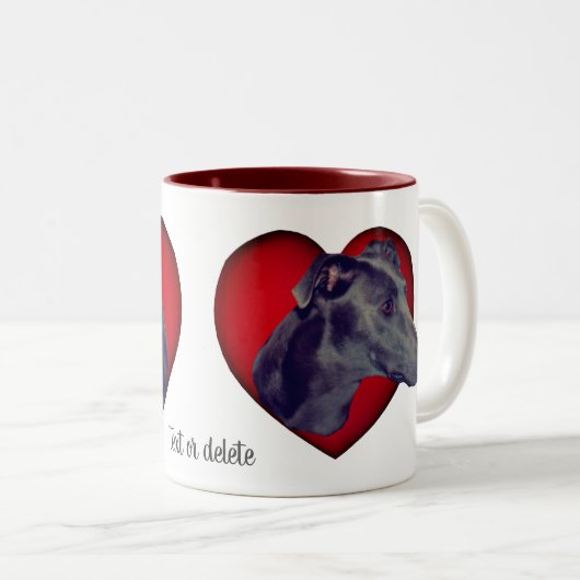 Blue Greyhound Red Heart, gepersonaliseerd Tweekleurige Koffiemok (Voorkant rechts)