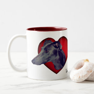 Blue Greyhound Red Heart, gepersonaliseerd Tweekleurige Koffiemok