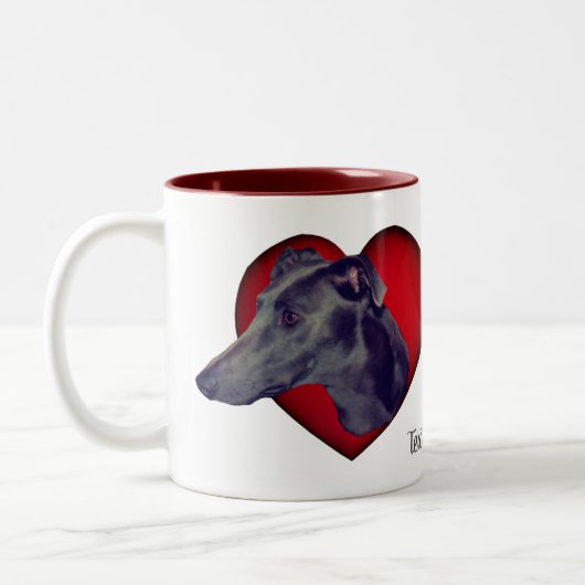 Blue Greyhound Red Heart, gepersonaliseerd Tweekleurige Koffiemok (Links)