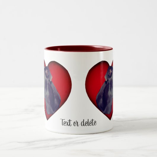 Blue Greyhound Red Heart, gepersonaliseerd Tweekleurige Koffiemok (Center)