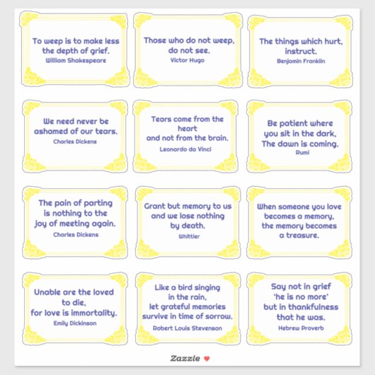 Blue Grief Quotes in het Yellow Rose Corner Lijst Sticker (Vel)