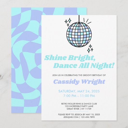 Blue Groovy Disco Verjaardag Kaart (Voorkant / Achterkant)