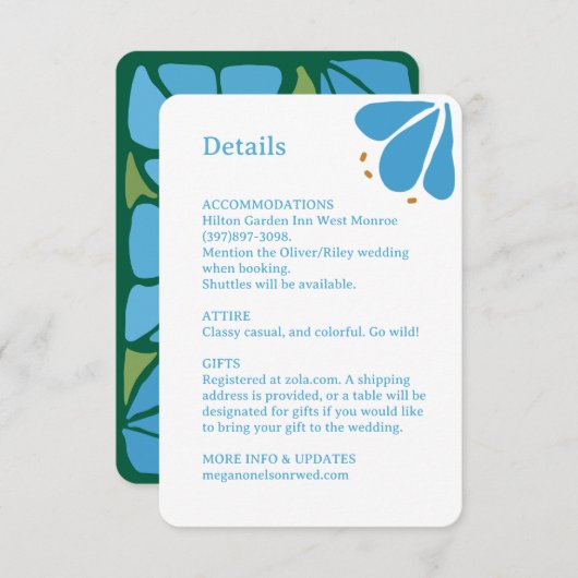 Blue Groovy Flower Pattern Wedding Enclosure Kaart (Voorkant / Achterkant)