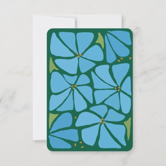 Blue Groovy Flower Pattern Wedding Enclosure Kaart (Achterkant)