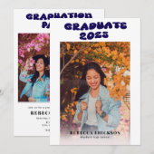 Blue Groovy Font Foto Afstudeerfeest Uitnodiging (Voorkant / Achterkant)