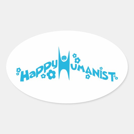 Blue Groovy Happy Humanist Ovale Sticker (Voorkant)