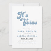 Blue Groovy Retro Boy Twins Minimale Baby shower Kaart (Voorkant)