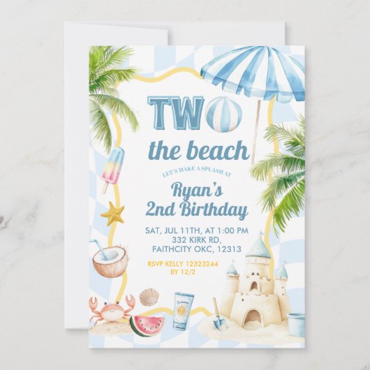 Blue Groovy Two het strand 2e verjaardagsfeest Kaart (Voorkant)