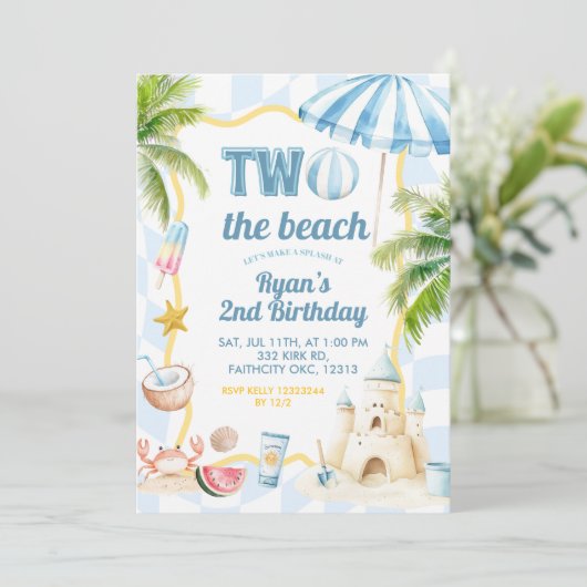 Blue Groovy Two het strand 2e verjaardagsfeest Kaart (Staand voorkant)
