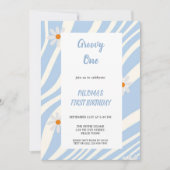 BLUE GROOVY VERJAARDAG UITNODIGING (Voorkant)