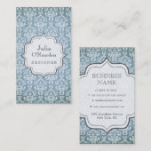 Blue Grunge Antiek Damask Designer Visitekaartje (Voorkant / Achterkant)