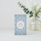 Blue Grunge Antiek Damask Designer Visitekaartje (Staand voorkant)