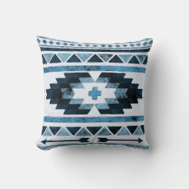Blue Grunge Aztec Tribal Kussen