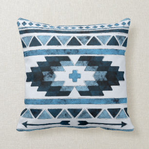 Blue Grunge Aztec Tribal Kussen